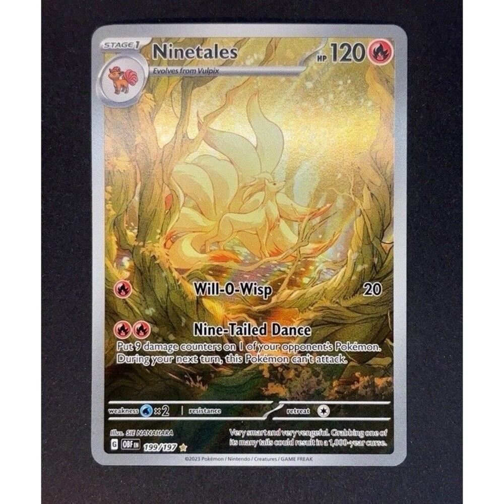 Ninetales 199/197 Illustration Rare Obsidian Flames Holo Near Mint NM CENTERED